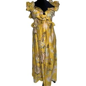 ✨Blogger Fave!✨ NWT H&M Yellow Floral Midi Maxi Backless Ruffle Strap Dress Sz M